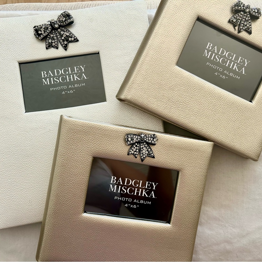 Badgley Mischka Cream and Gold Photo Albums with Bow Detail(3 Albums included)